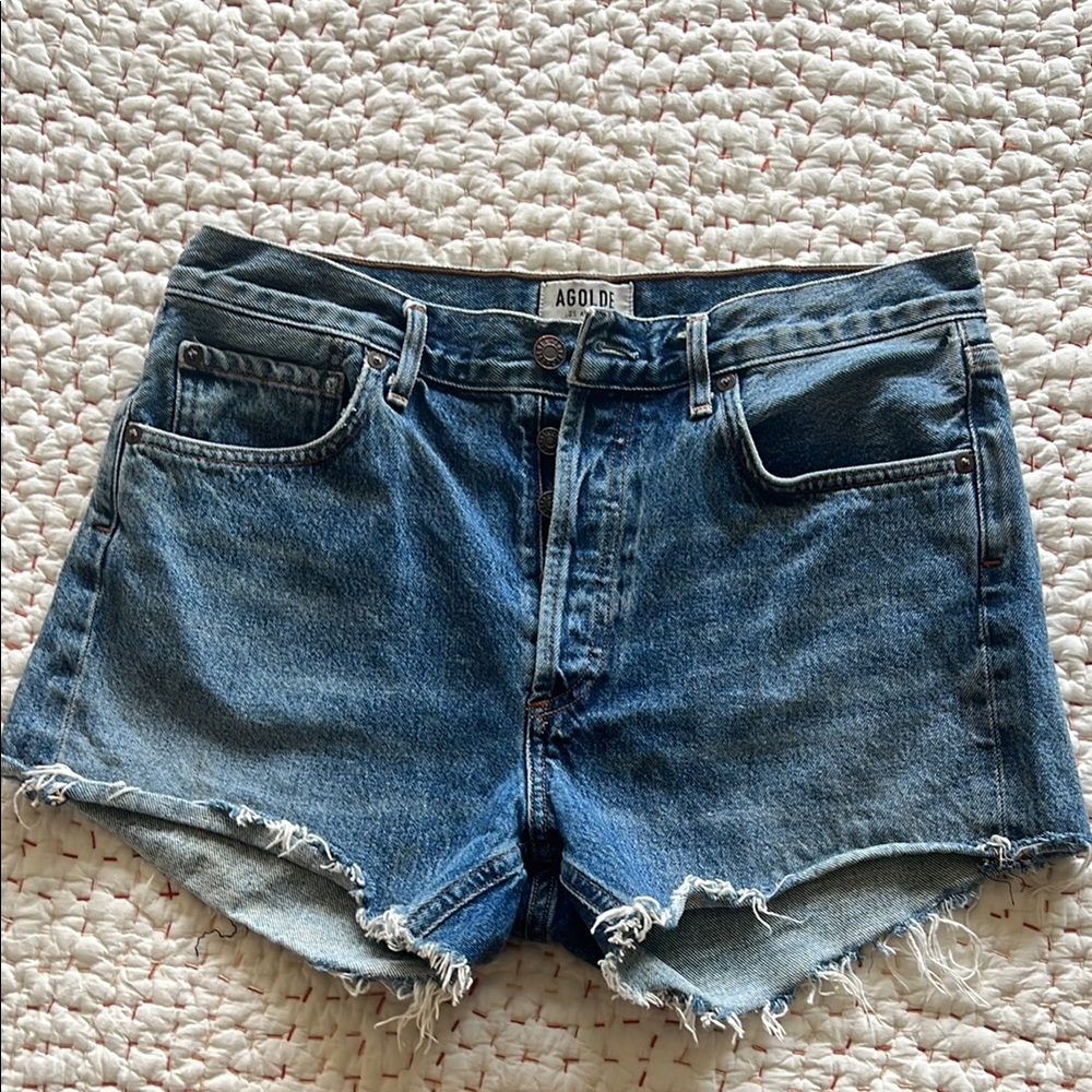 Agolde Distressed Blue Jean Shorts